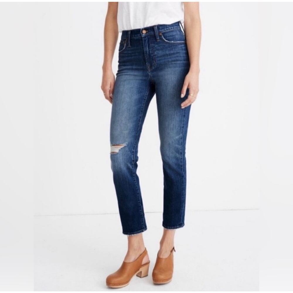 Madewell The Perfect Vintage Crop Jean Medium Wash Women's Sz 27” Raw Hem